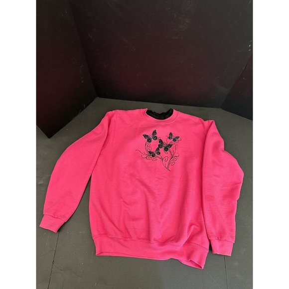Y2K Vintage Grandma Butterfly Sweatshirt Morning Sun Embroider Medium Pink/Black - Picture 12 of 13